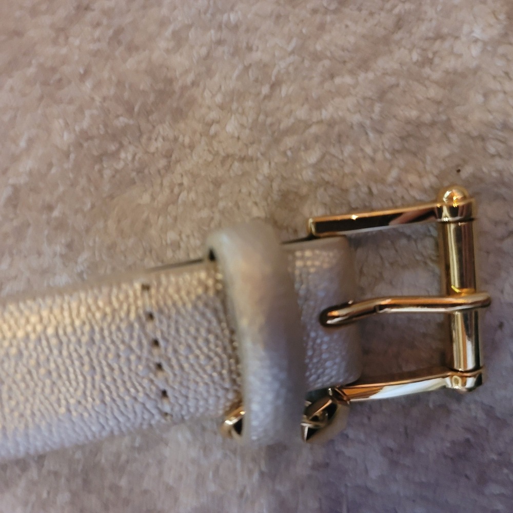 Lauren Ralph Lauren Champagne Gold Metallic Pebbled Skinny Belt Large Designer